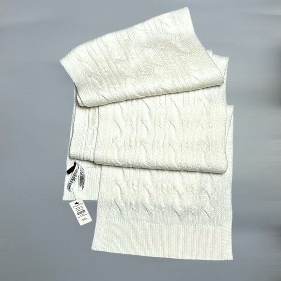 NWT Talbots White Long Scarf Cotton Blend Cable Knit 10x76” - Picture 4 of 7